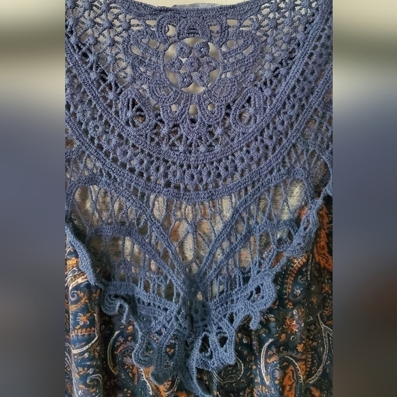 Esmara UK Brand Crochet Back Sinched Waist Tie Size 16 Blue and Orange Abstract. - Picture 3 of 7